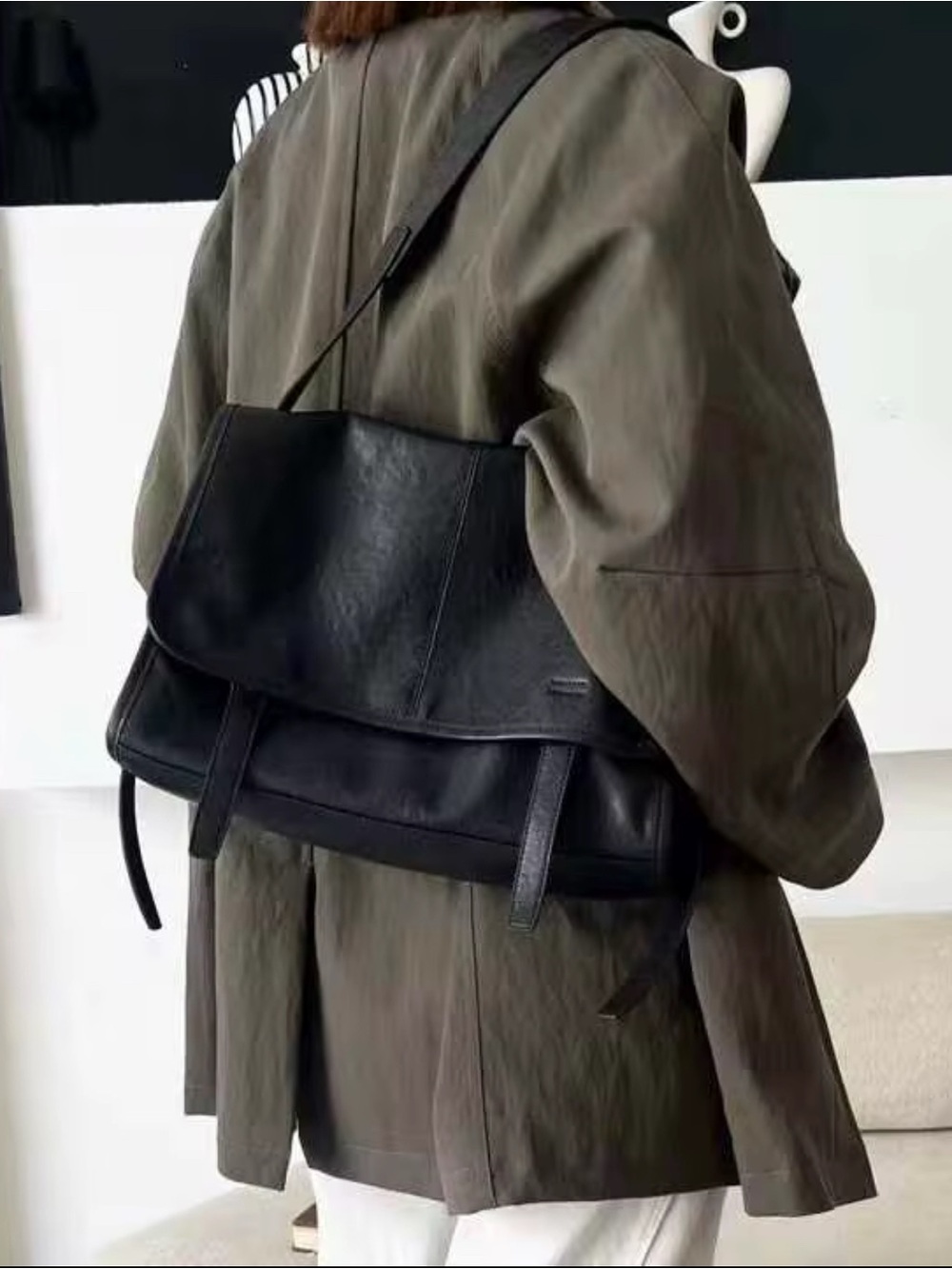 Black Minimalist Shoulder Bag | Soft Leather Look Crossbody Purse